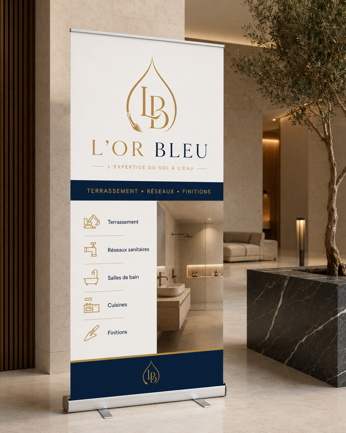 Illustration d’un roll-up de présentation L’OR BLEU