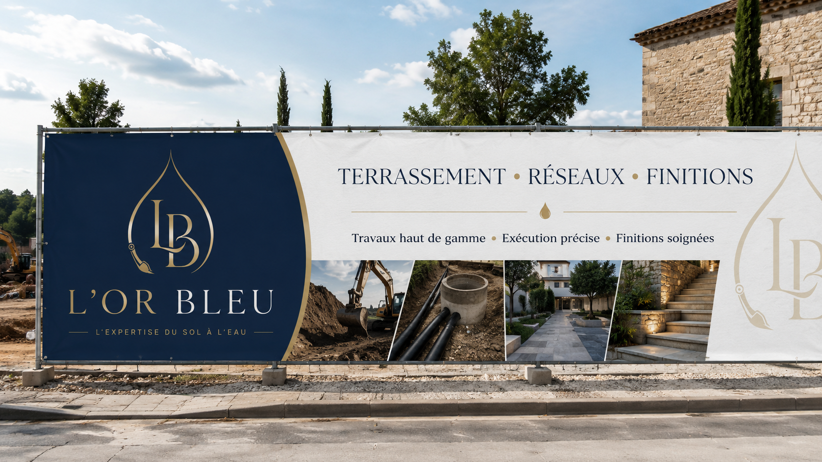 Illustration d’une bâche de chantier L’OR BLEU